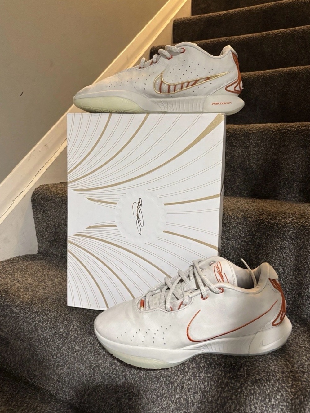 Nike LeBron XXI 21 Akoya Light Bone Campfire Orange with box